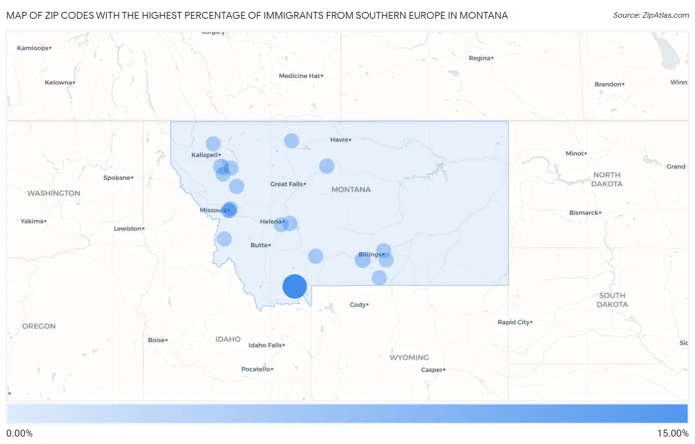 Zip Codes with the Highest Percentage of Immigrants from Southern Europe in Montana Map