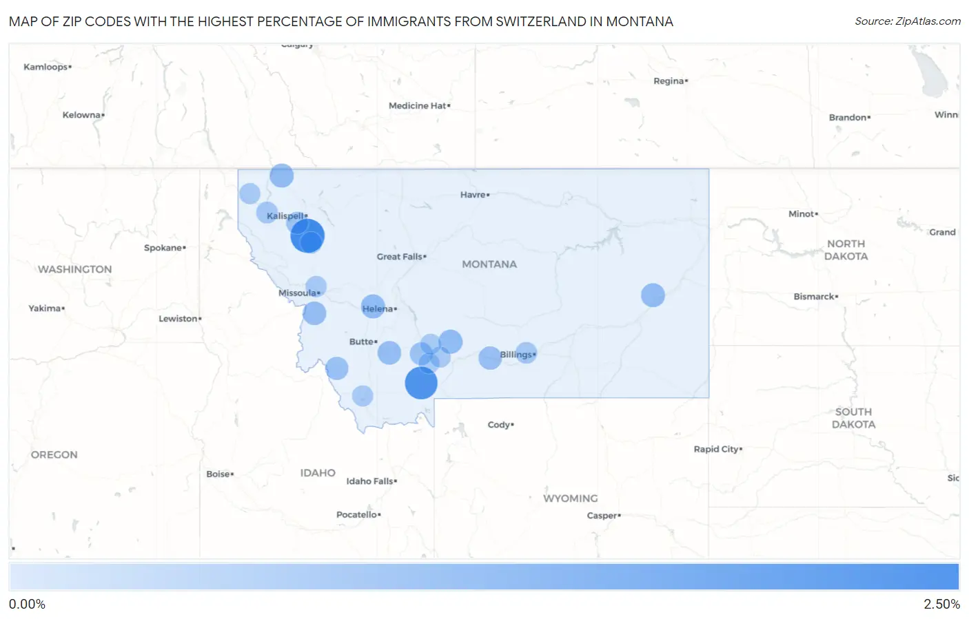 Zip Codes with the Highest Percentage of Immigrants from Switzerland in Montana Map