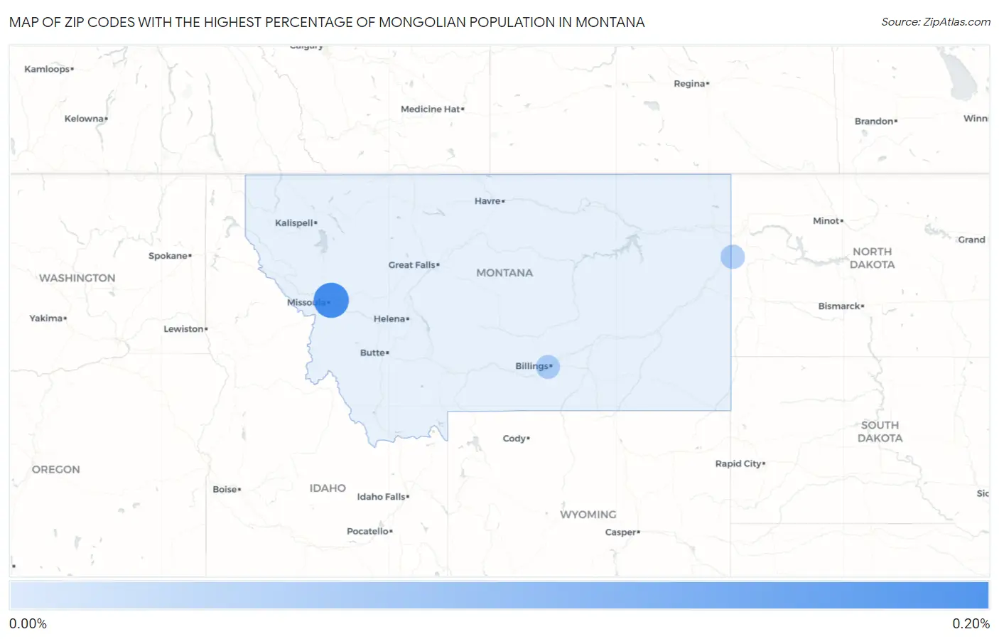 Zip Codes with the Highest Percentage of Mongolian Population in Montana Map