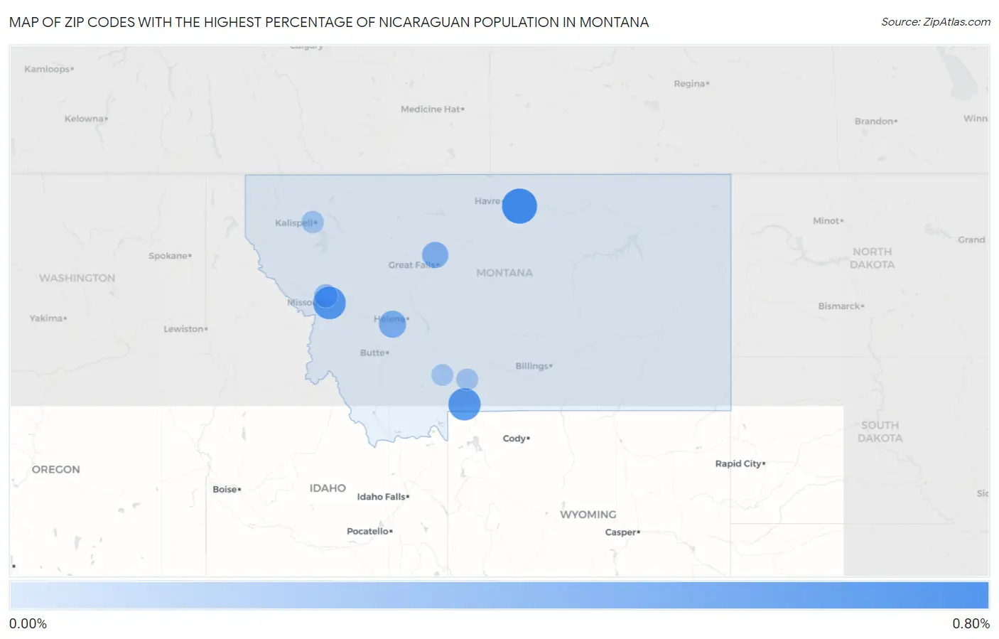 Zip Codes with the Highest Percentage of Nicaraguan Population in Montana Map