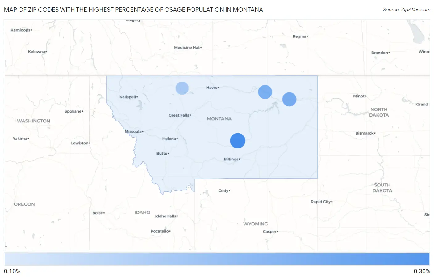 Zip Codes with the Highest Percentage of Osage Population in Montana Map