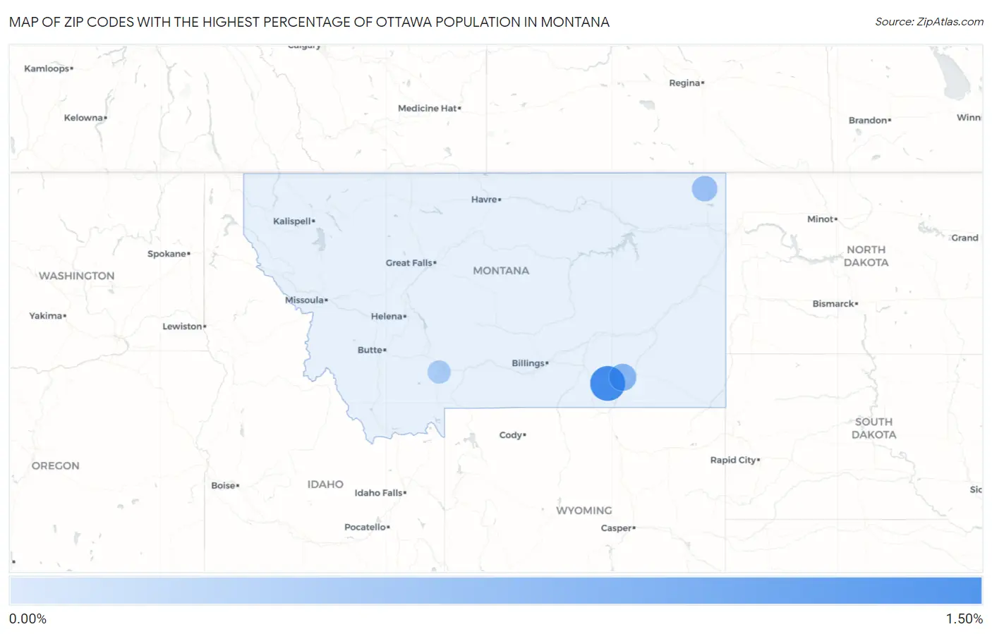 Zip Codes with the Highest Percentage of Ottawa Population in Montana Map