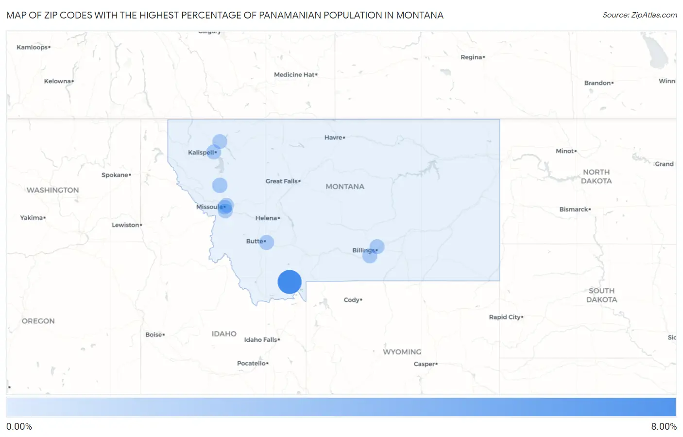 Zip Codes with the Highest Percentage of Panamanian Population in Montana Map