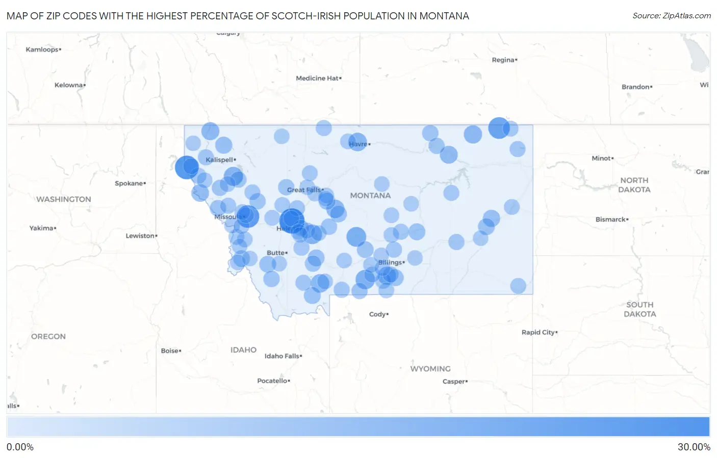 Zip Codes with the Highest Percentage of Scotch-Irish Population in Montana Map