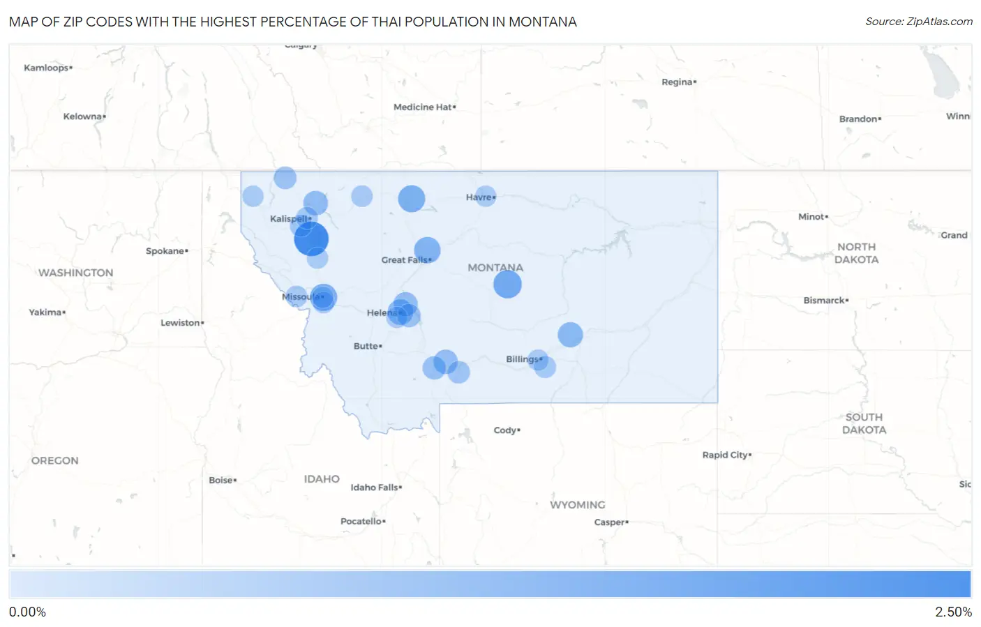 Zip Codes with the Highest Percentage of Thai Population in Montana Map