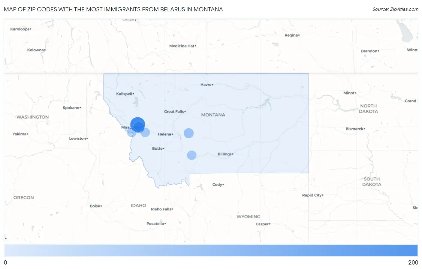 Zip Codes with the Most Immigrants from Belarus in Montana Map