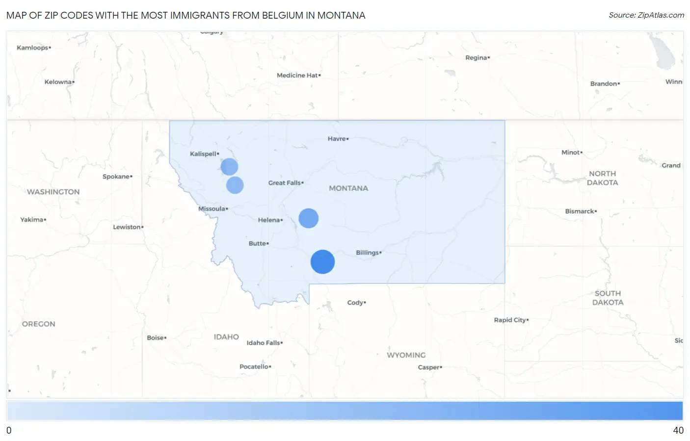 Zip Codes with the Most Immigrants from Belgium in Montana Map