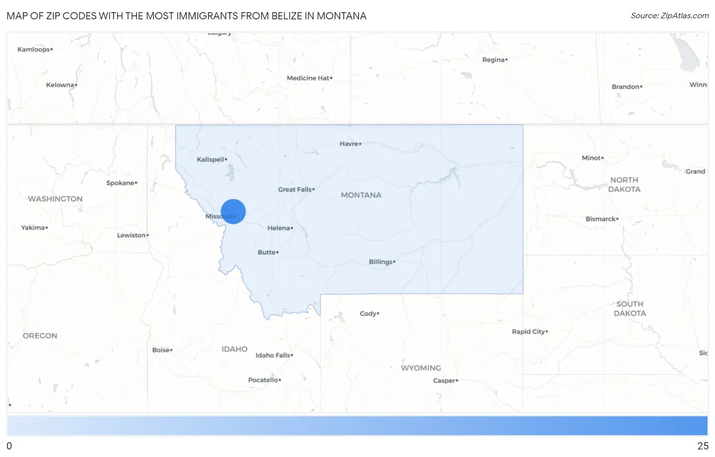 Zip Codes with the Most Immigrants from Belize in Montana Map
