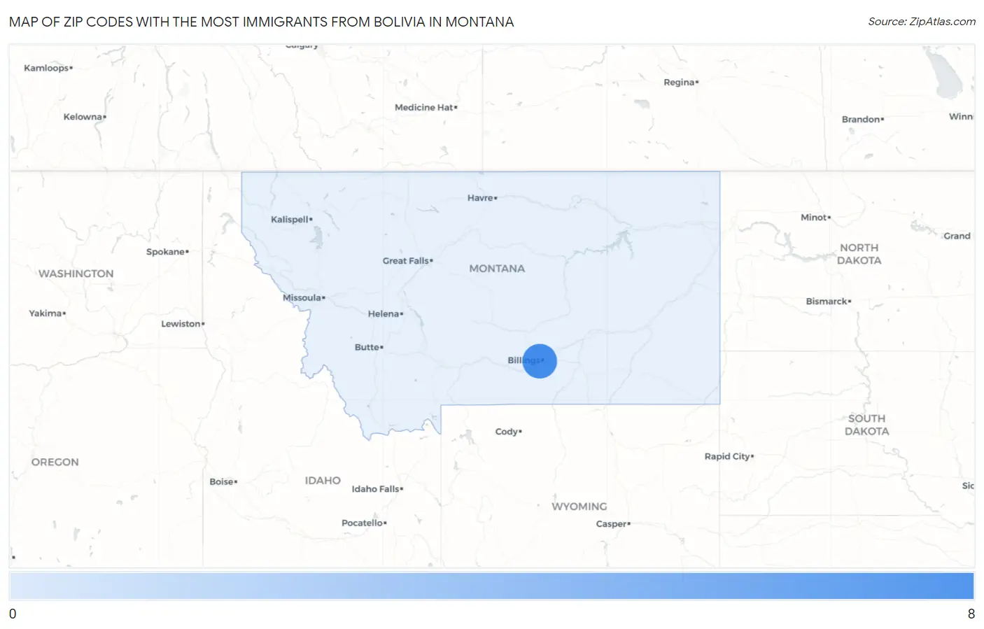 Zip Codes with the Most Immigrants from Bolivia in Montana Map