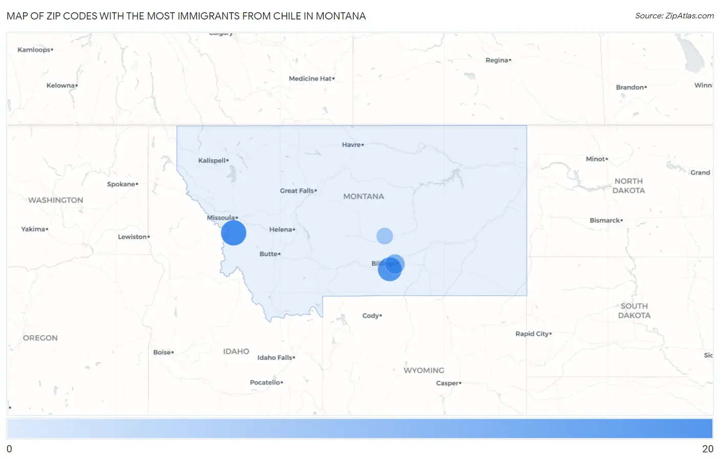 Zip Codes with the Most Immigrants from Chile in Montana Map