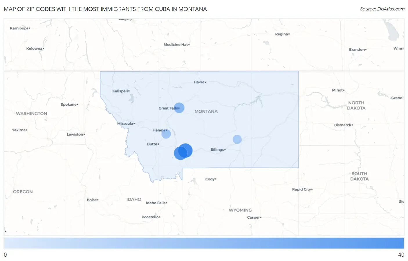 Zip Codes with the Most Immigrants from Cuba in Montana Map
