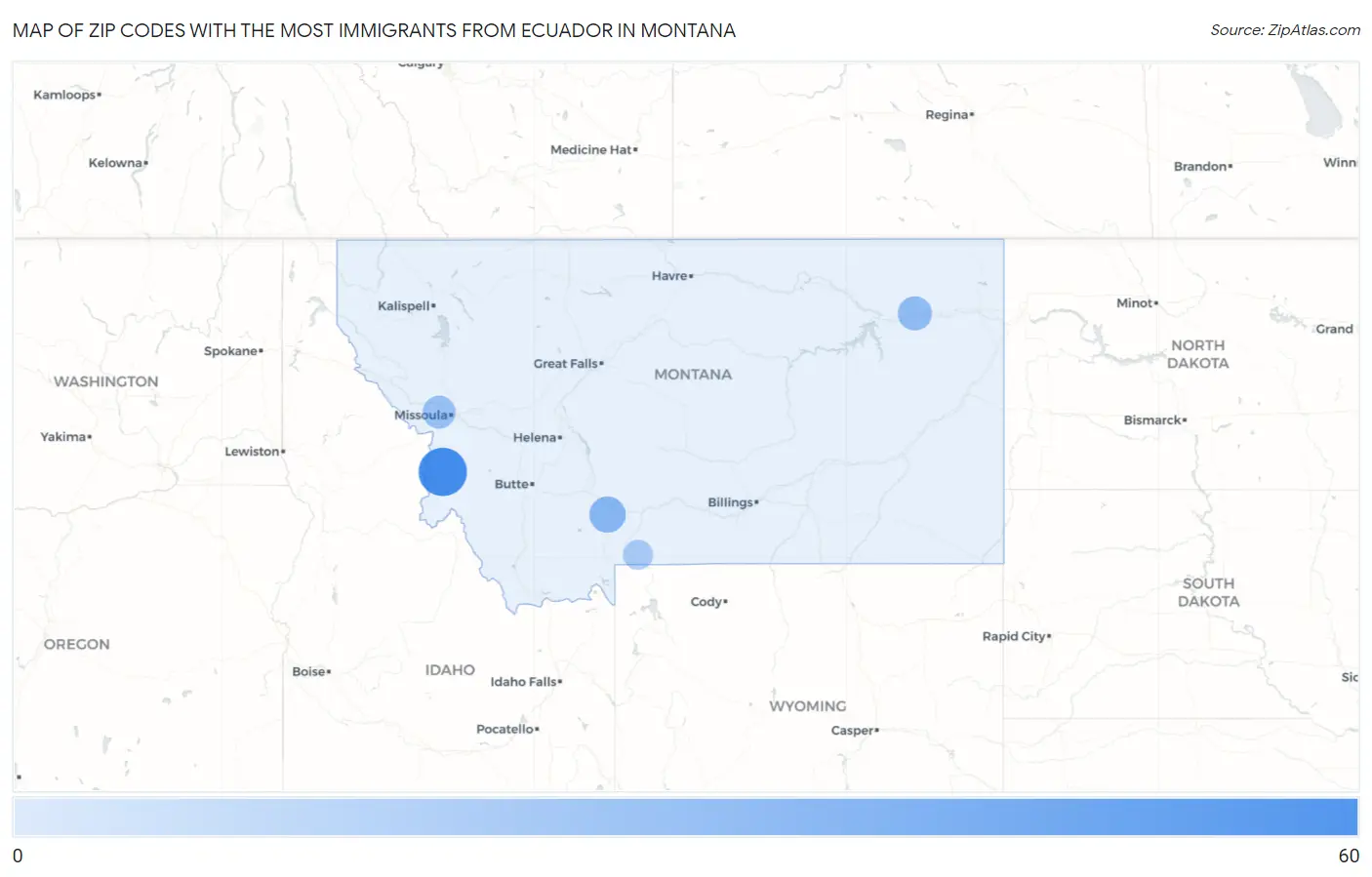 Zip Codes with the Most Immigrants from Ecuador in Montana Map
