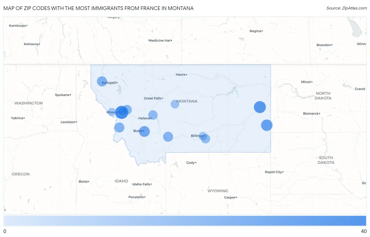 Zip Codes with the Most Immigrants from France in Montana Map