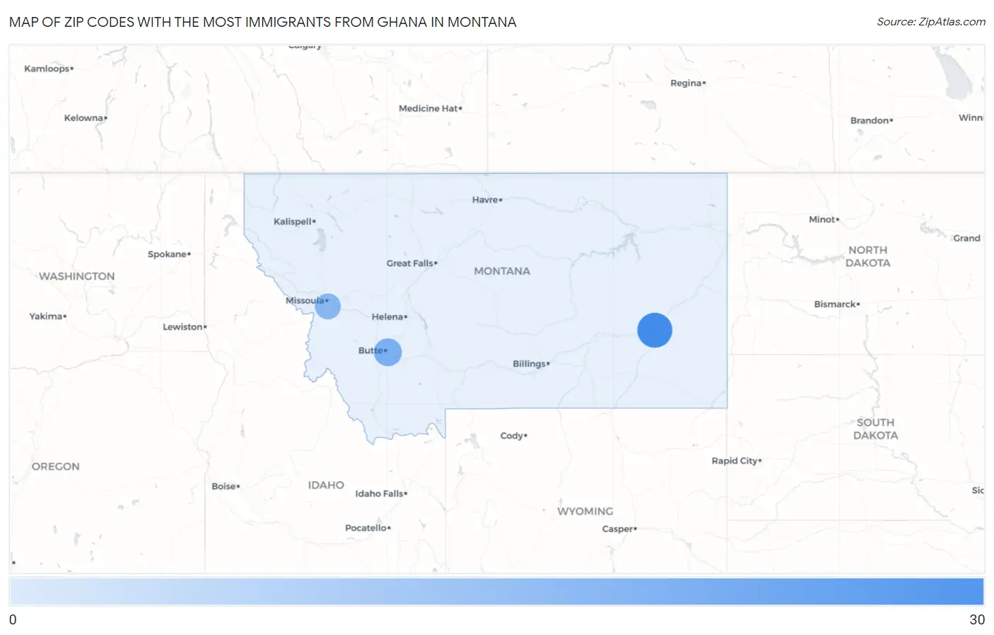 Zip Codes with the Most Immigrants from Ghana in Montana Map