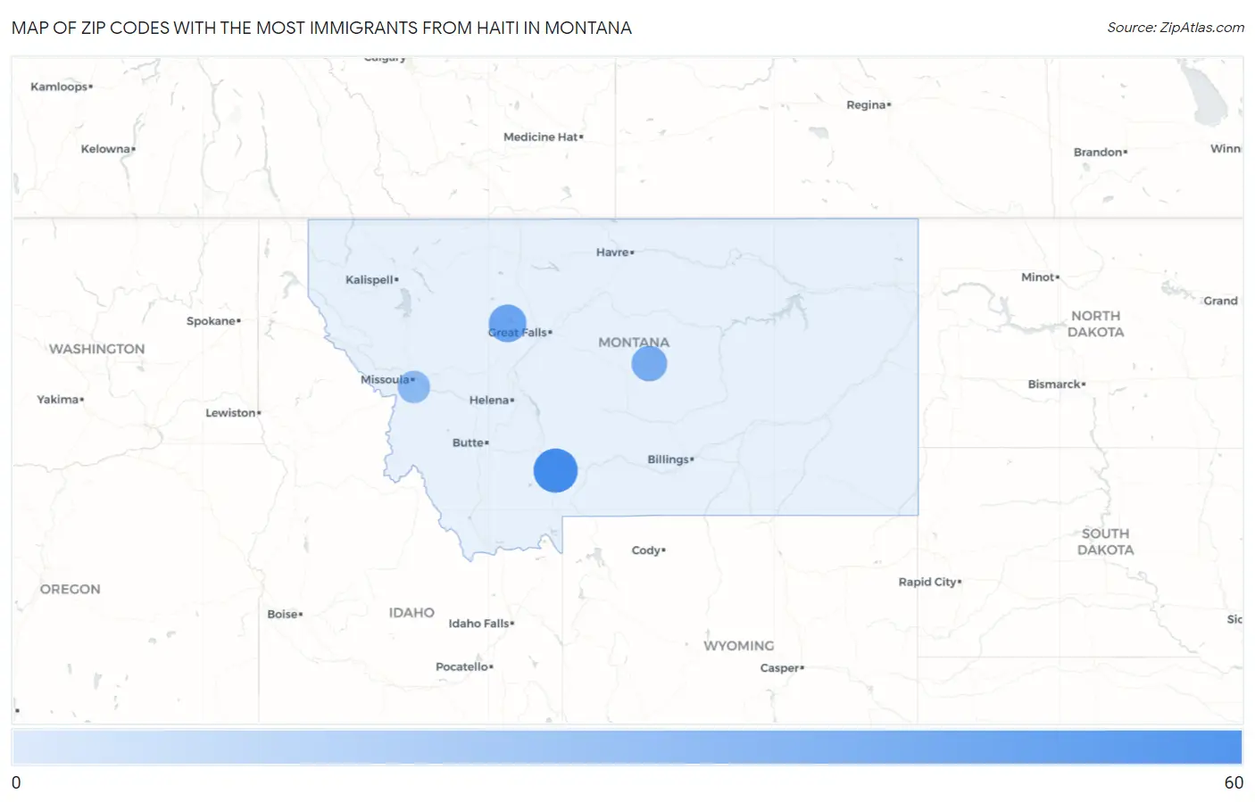 Zip Codes with the Most Immigrants from Haiti in Montana Map