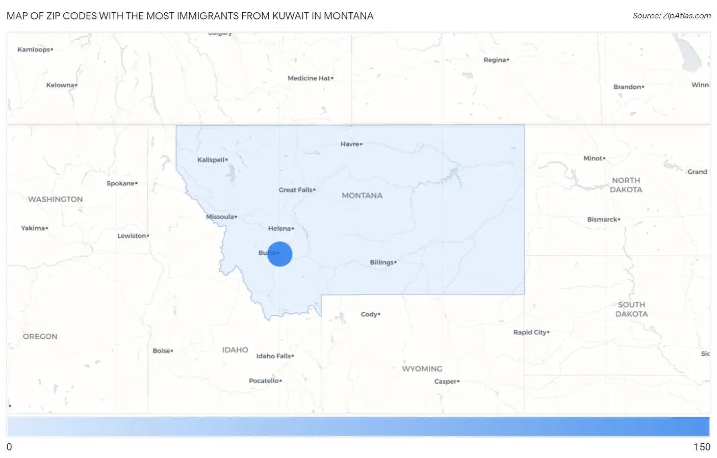 Zip Codes with the Most Immigrants from Kuwait in Montana Map