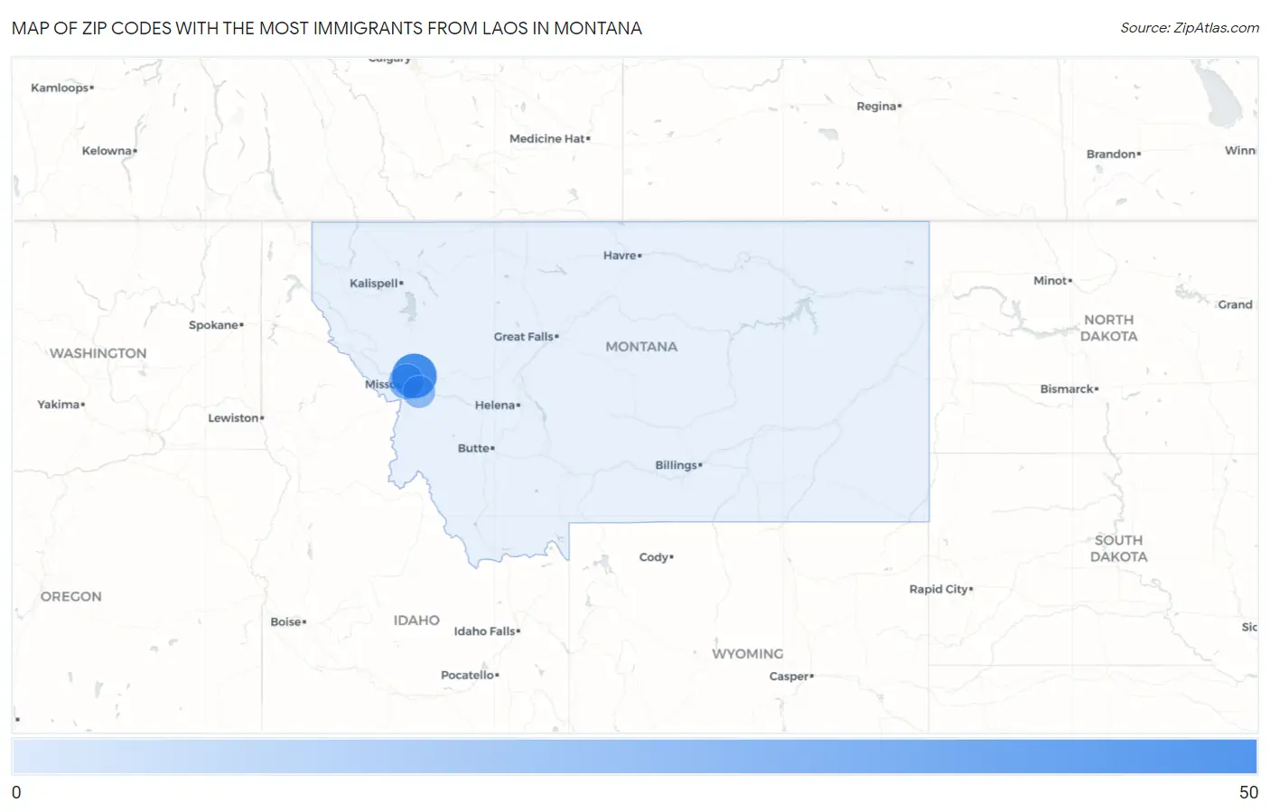 Zip Codes with the Most Immigrants from Laos in Montana Map