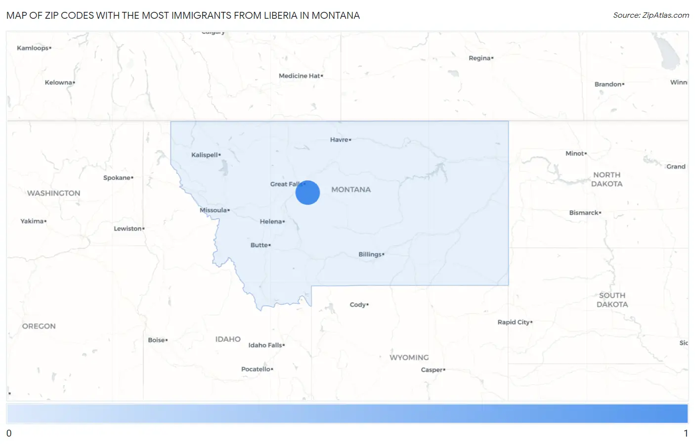 Zip Codes with the Most Immigrants from Liberia in Montana Map