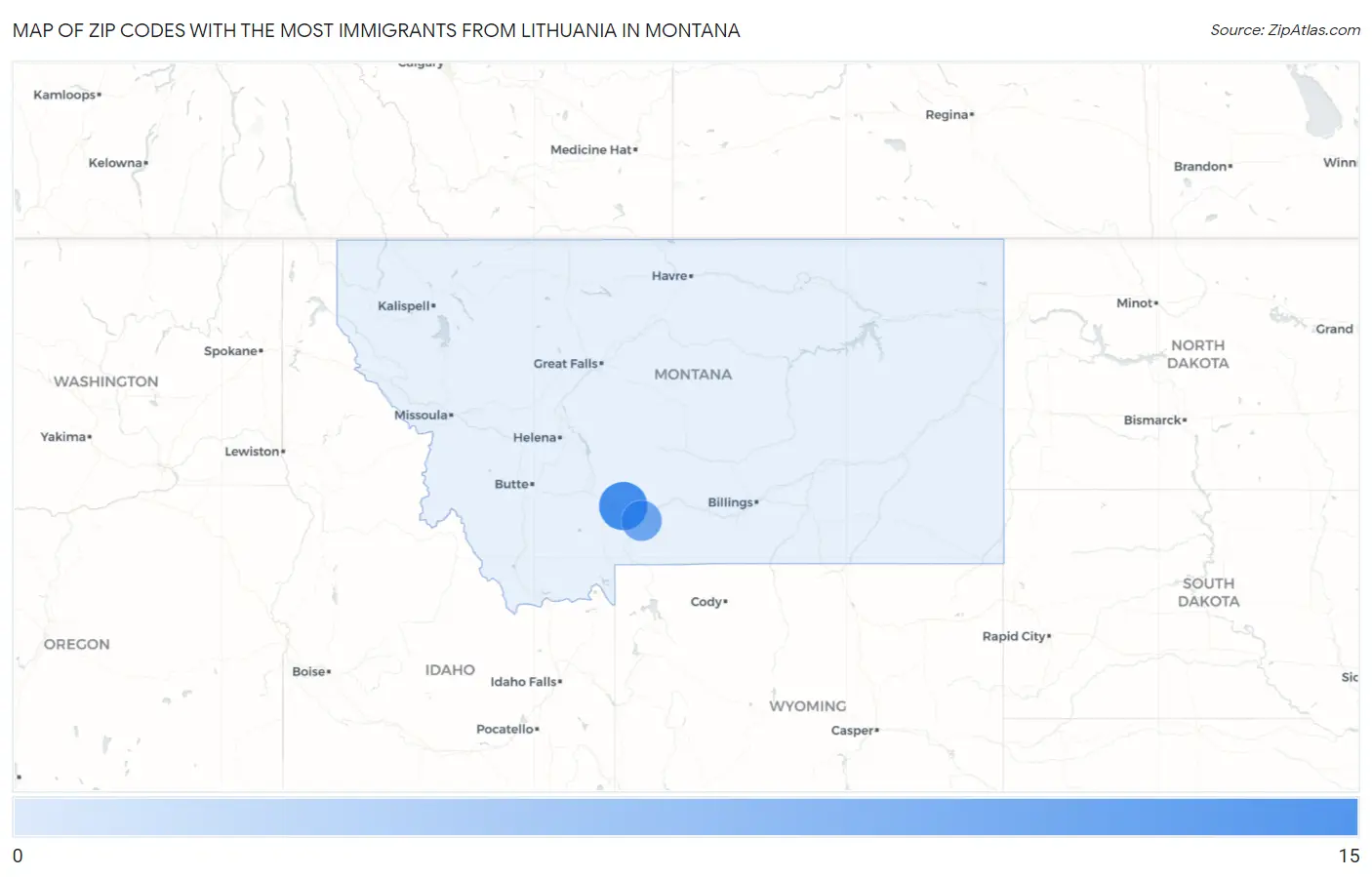 Zip Codes with the Most Immigrants from Lithuania in Montana Map