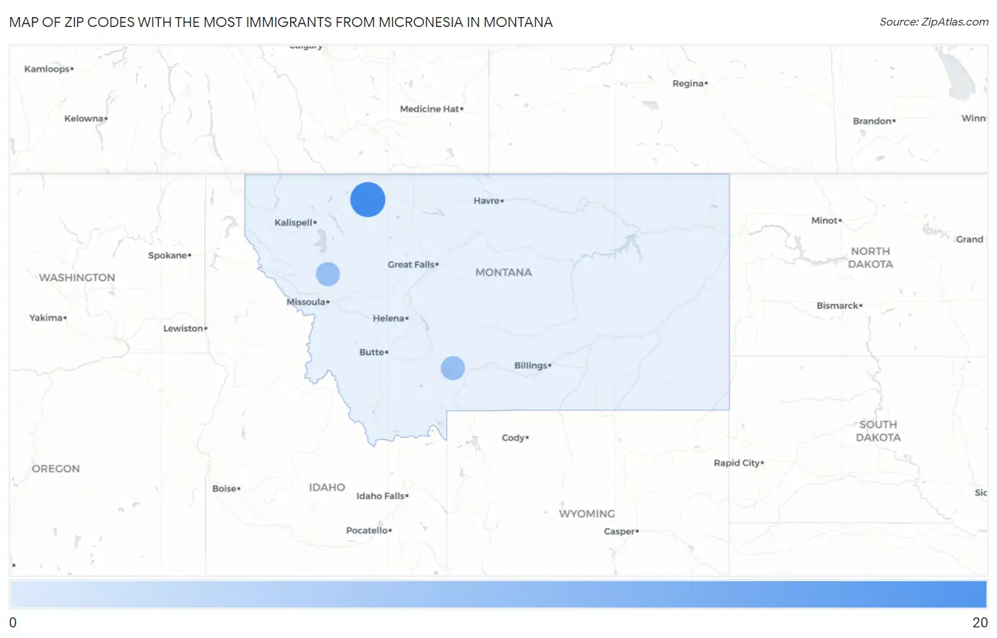Zip Codes with the Most Immigrants from Micronesia in Montana Map