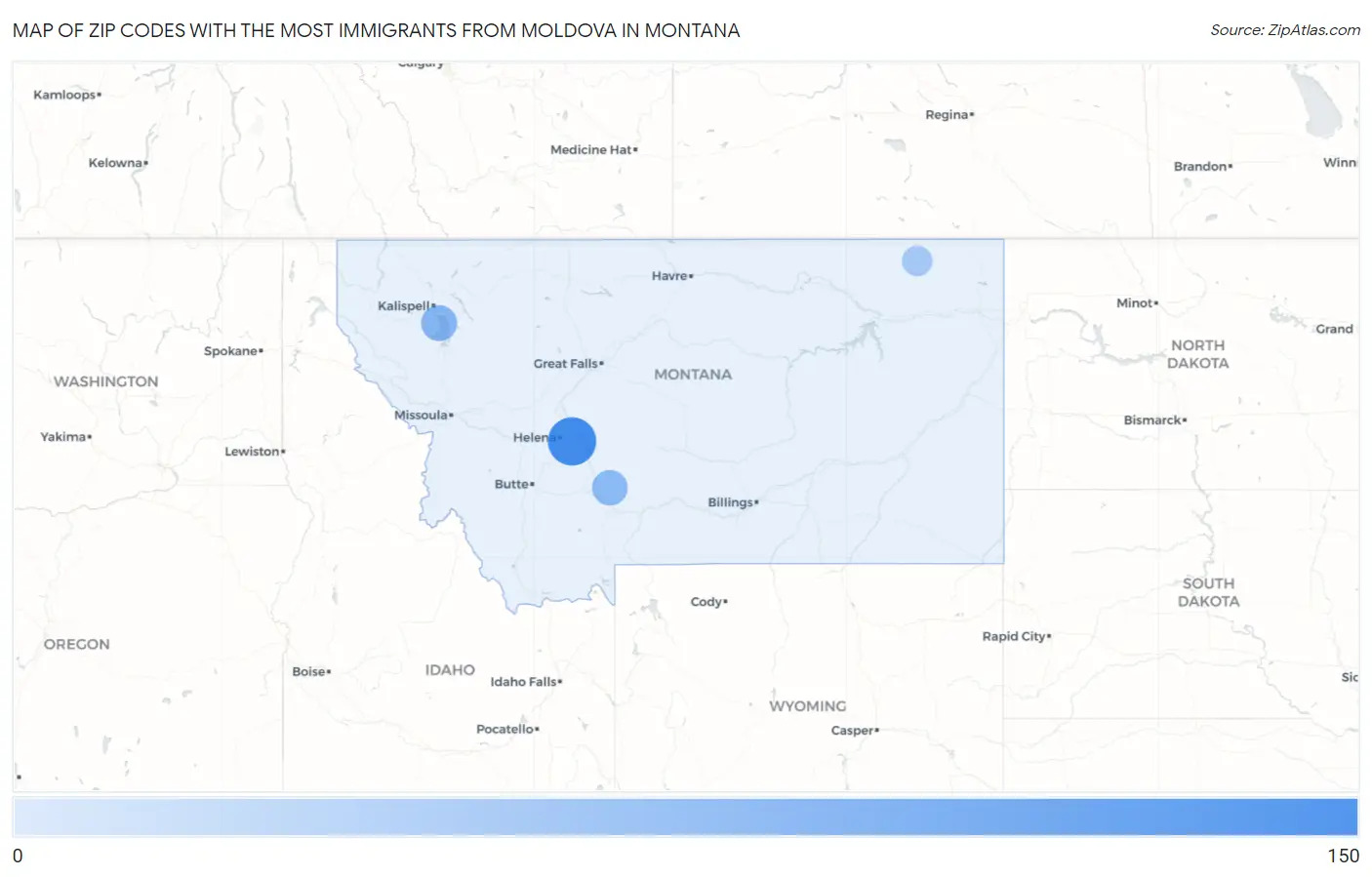 Zip Codes with the Most Immigrants from Moldova in Montana Map