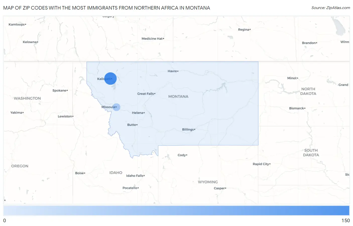 Zip Codes with the Most Immigrants from Northern Africa in Montana Map