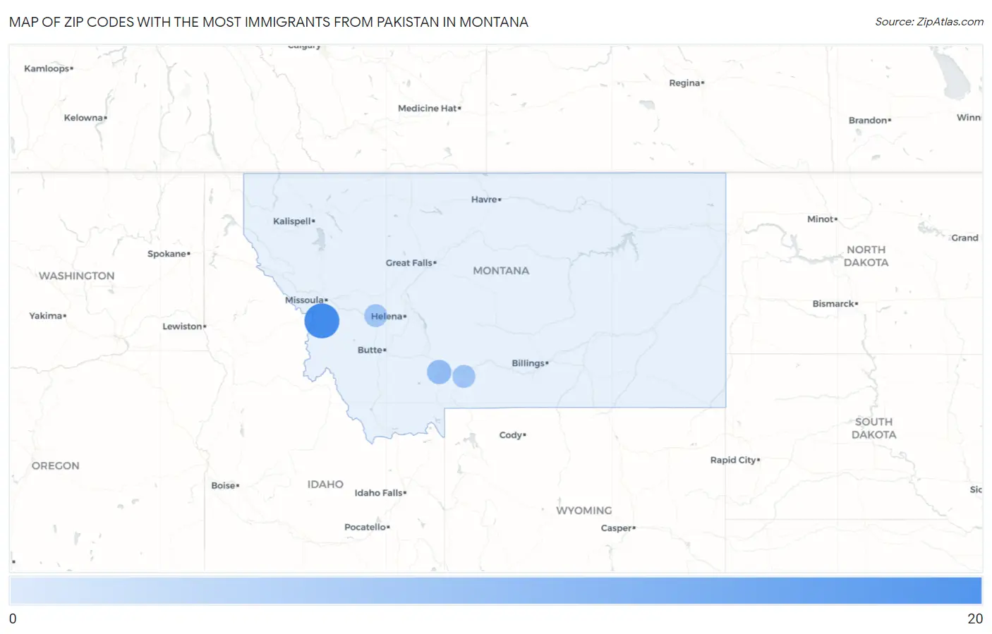 Zip Codes with the Most Immigrants from Pakistan in Montana Map