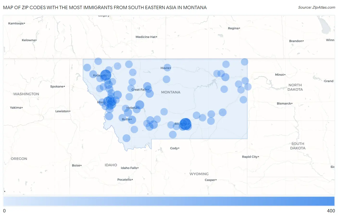 Zip Codes with the Most Immigrants from South Eastern Asia in Montana Map