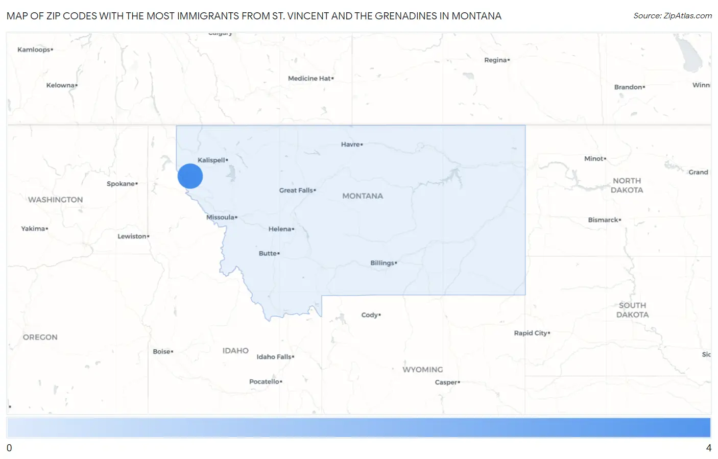 Zip Codes with the Most Immigrants from St. Vincent and the Grenadines in Montana Map