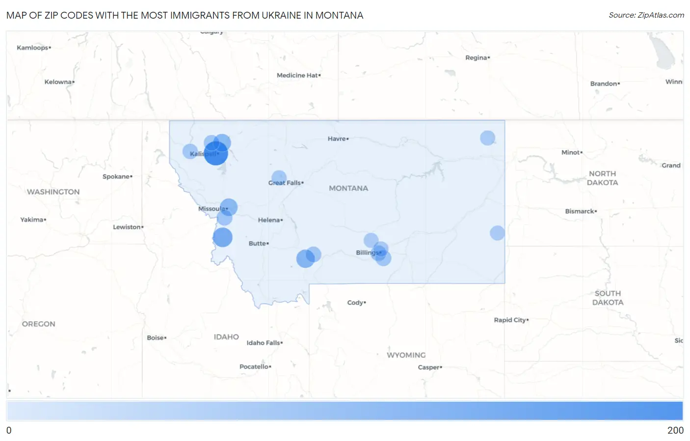 Zip Codes with the Most Immigrants from Ukraine in Montana Map