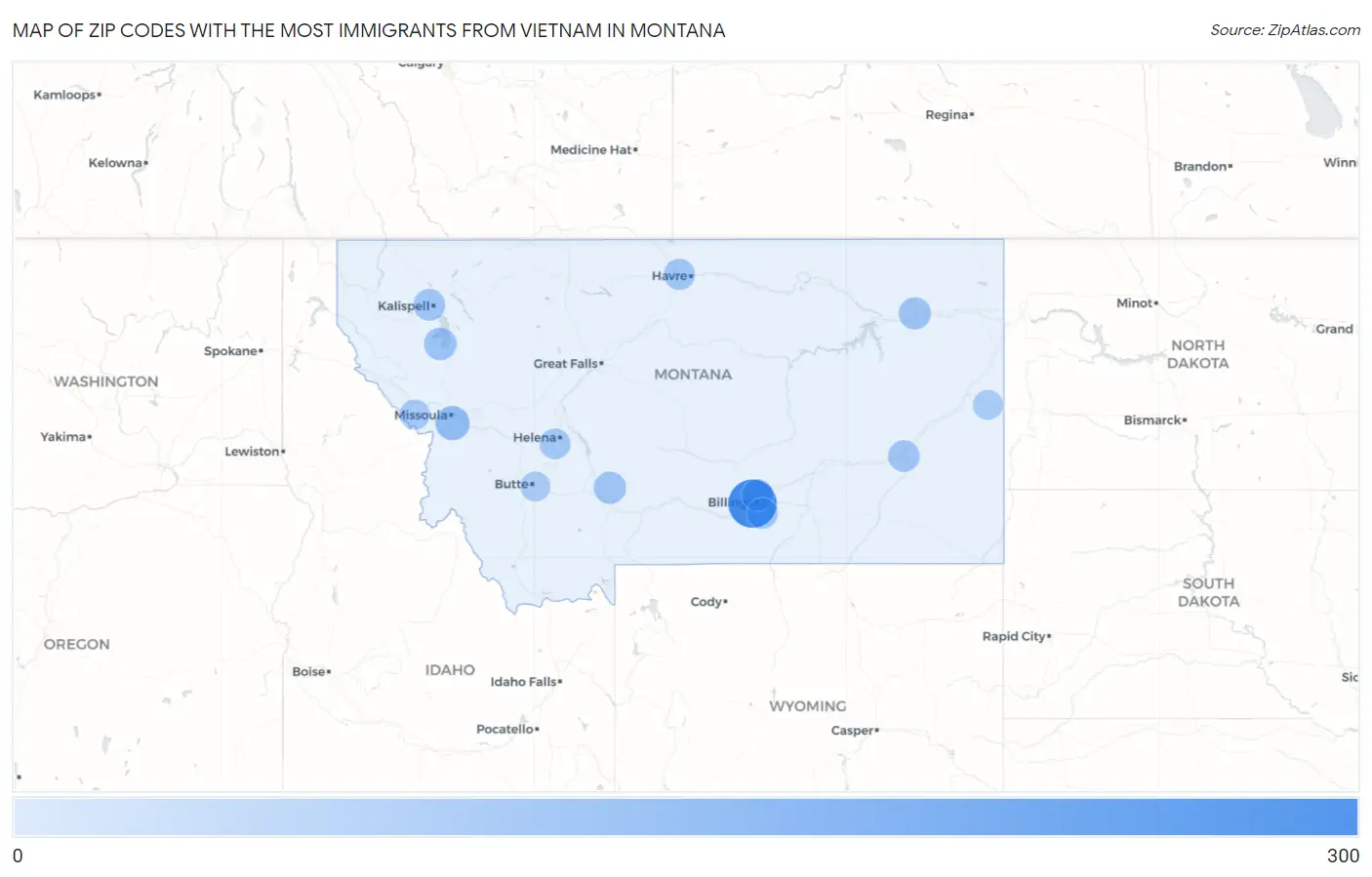 Zip Codes with the Most Immigrants from Vietnam in Montana Map