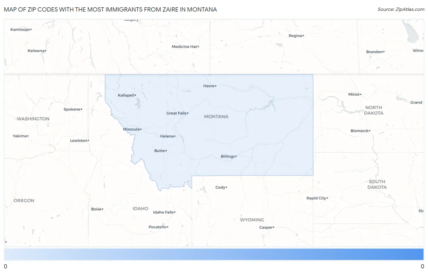 Zip Codes with the Most Immigrants from Zaire in Montana Map