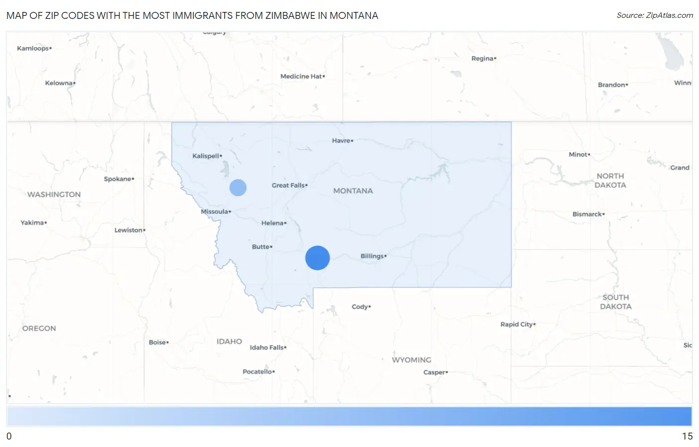 Zip Codes with the Most Immigrants from Zimbabwe in Montana Map