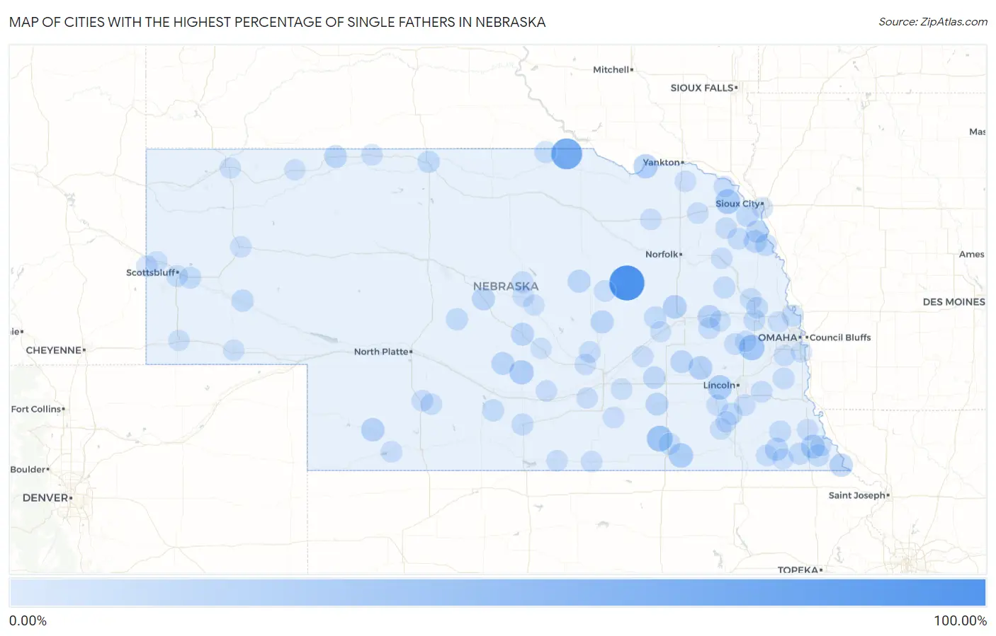Cities with the Highest Percentage of Single Fathers in Nebraska Map