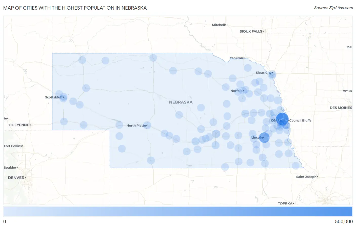 Cities with the Highest Population in Nebraska Map