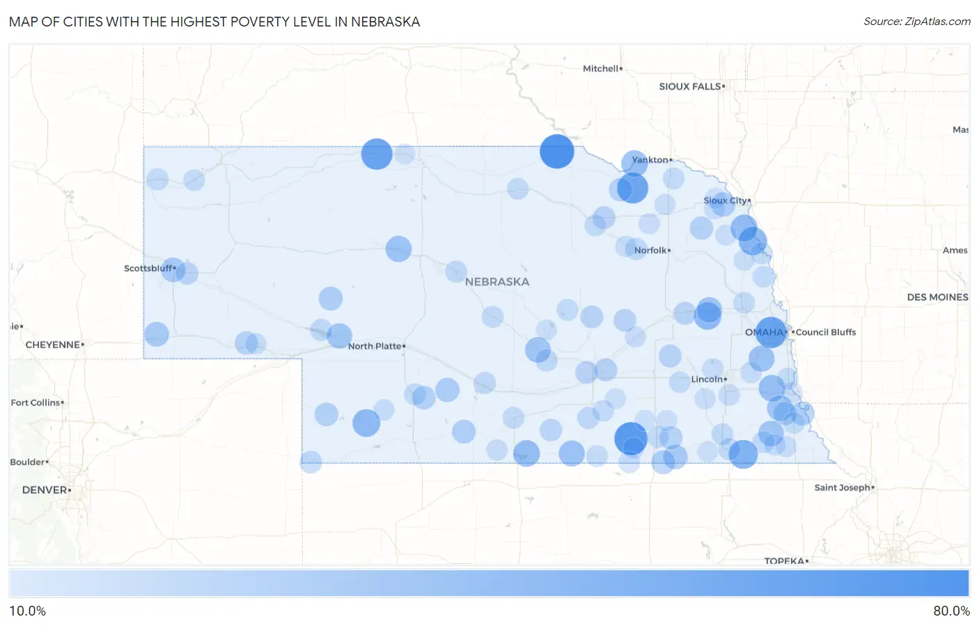 Cities with the Highest Poverty Level in Nebraska Map