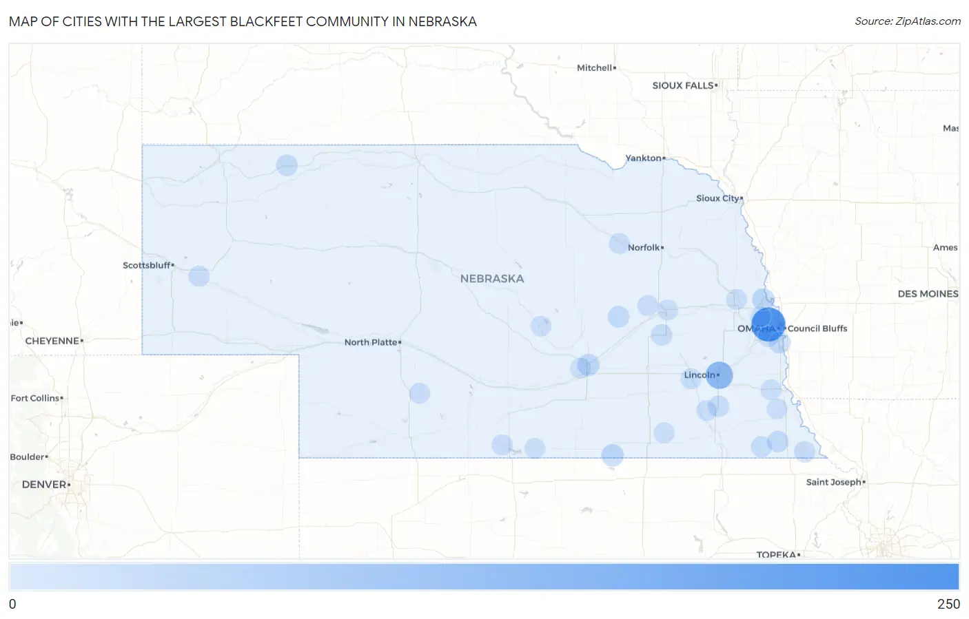 Cities with the Largest Blackfeet Community in Nebraska Map