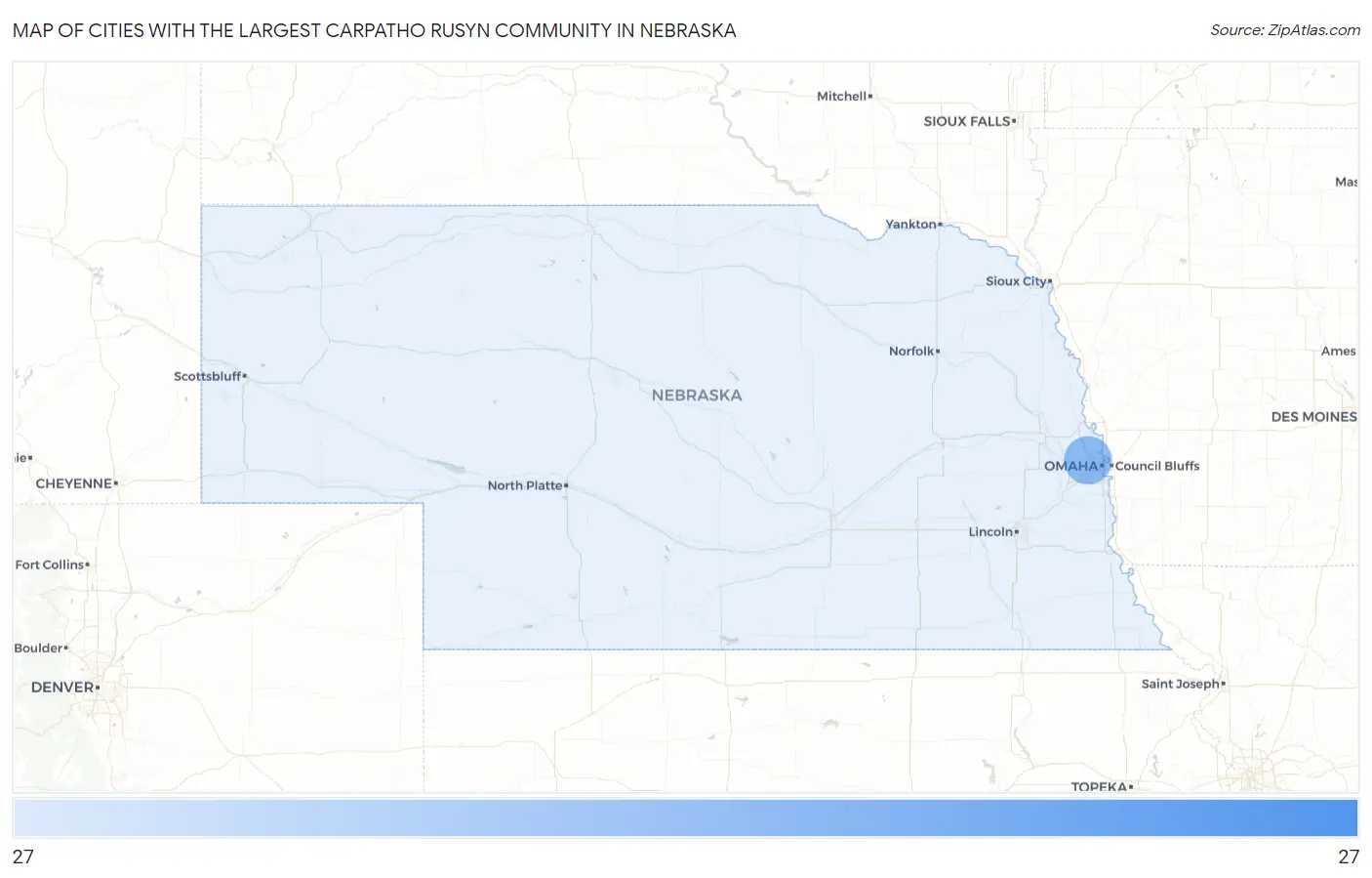 Cities with the Largest Carpatho Rusyn Community in Nebraska Map