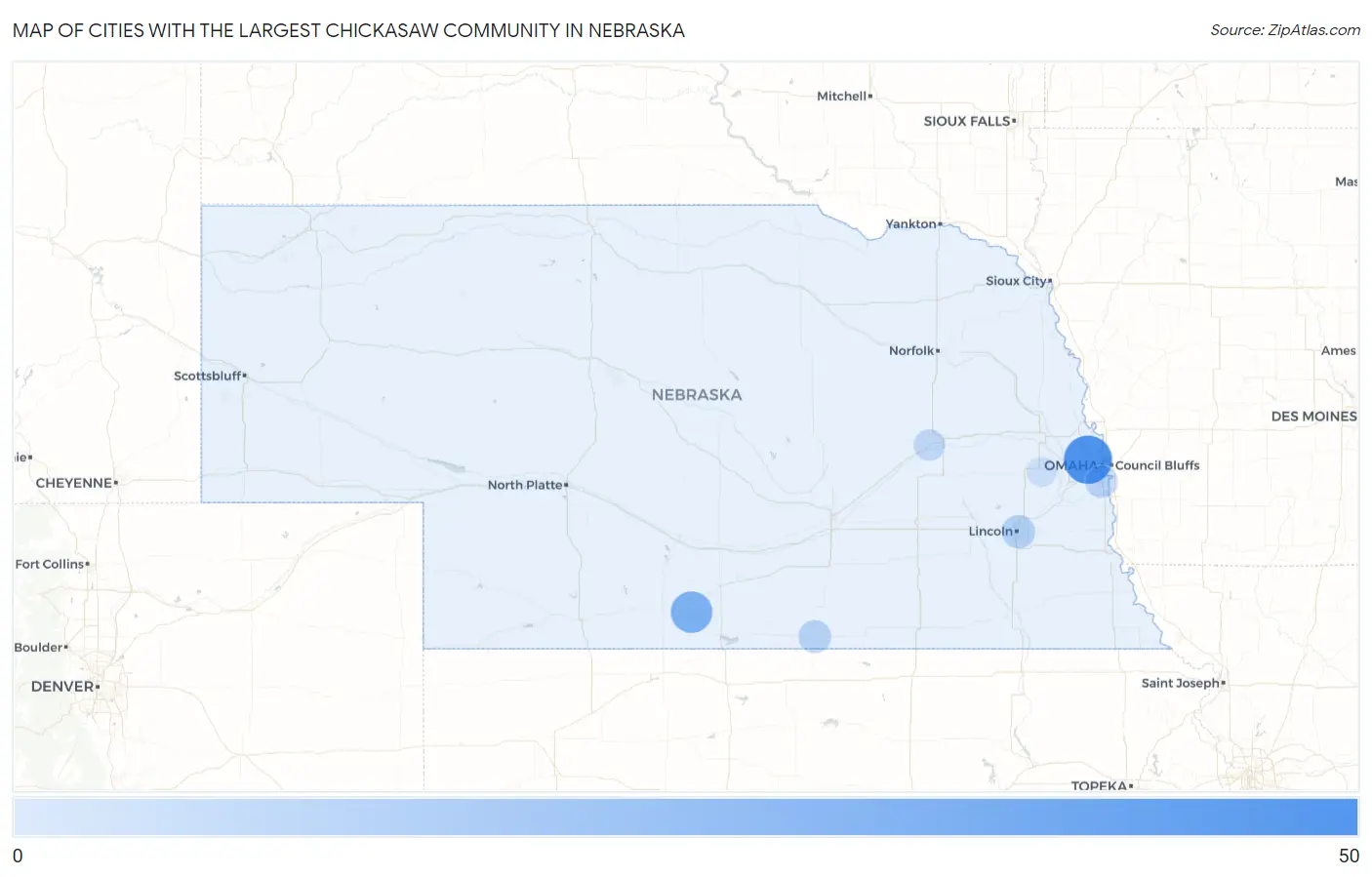 Cities with the Largest Chickasaw Community in Nebraska Map