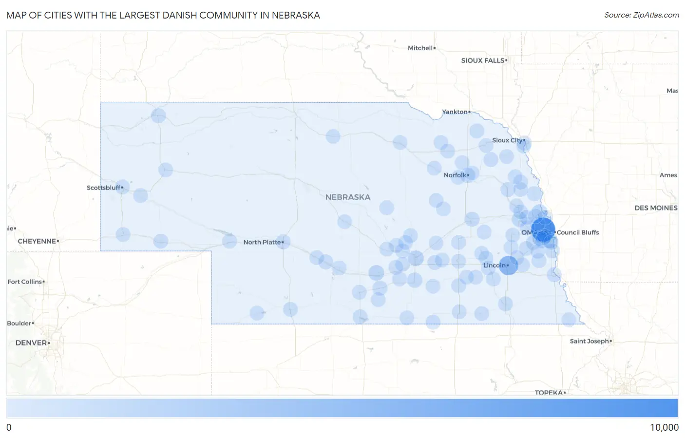 Cities with the Largest Danish Community in Nebraska Map