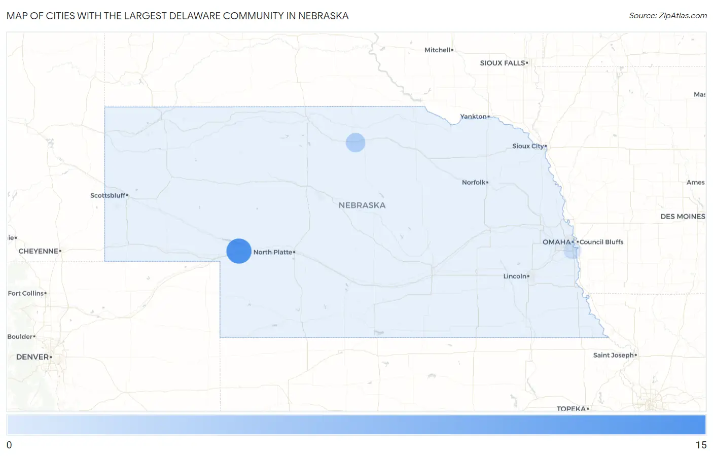 Cities with the Largest Delaware Community in Nebraska Map