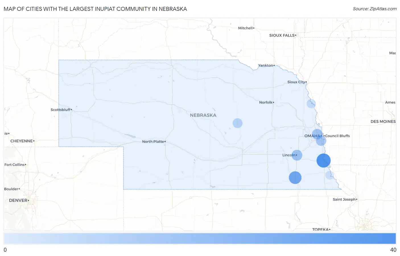 Cities with the Largest Inupiat Community in Nebraska Map