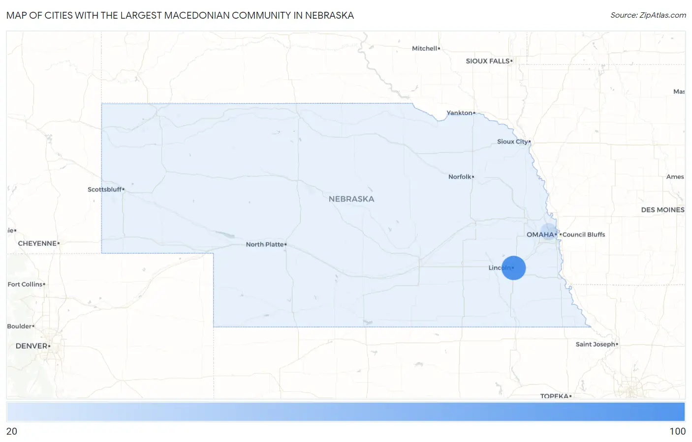 Cities with the Largest Macedonian Community in Nebraska Map