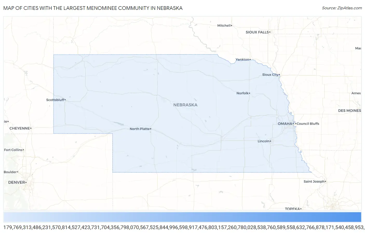 Cities with the Largest Menominee Community in Nebraska Map