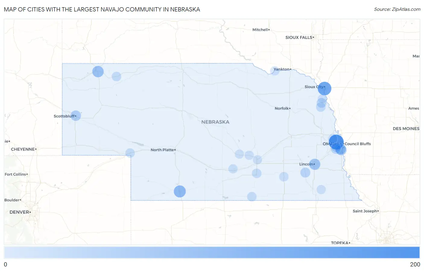 Cities with the Largest Navajo Community in Nebraska Map