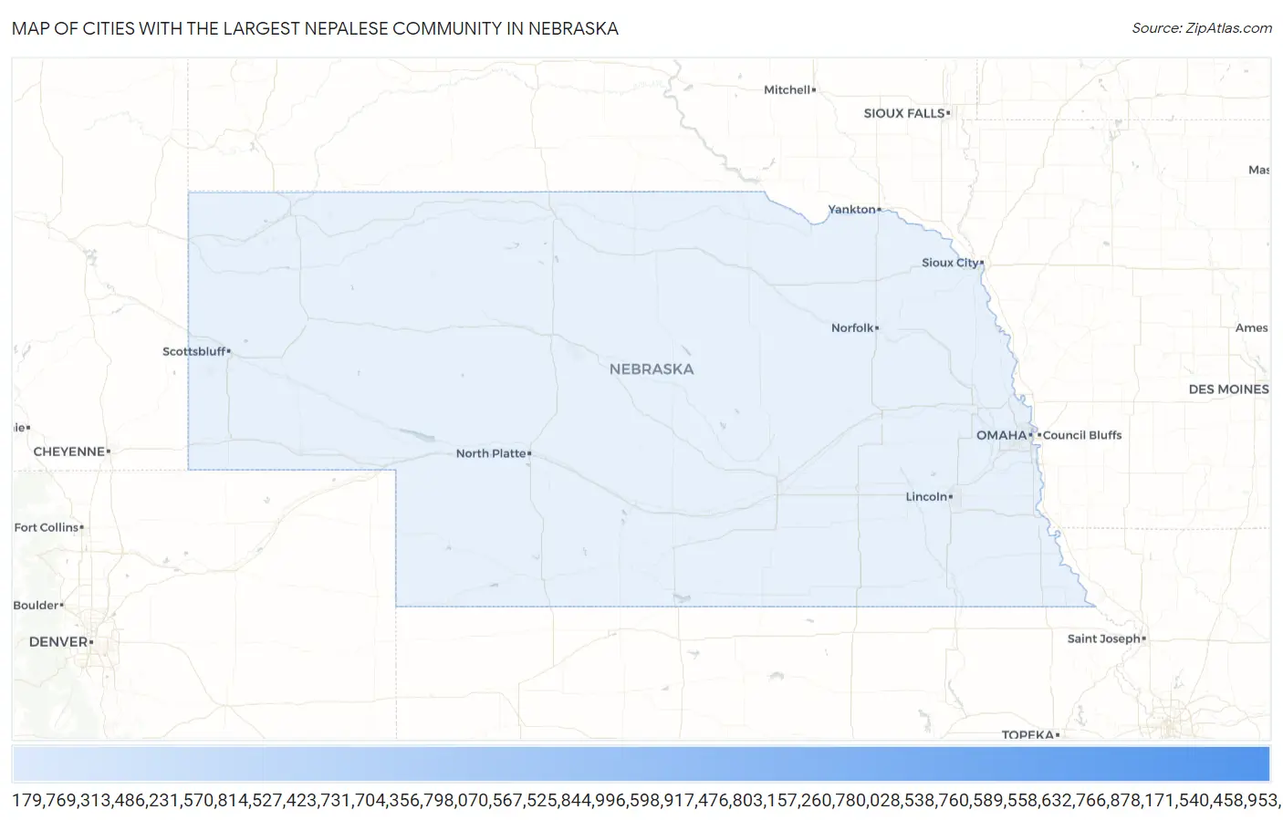 Cities with the Largest Nepalese Community in Nebraska Map