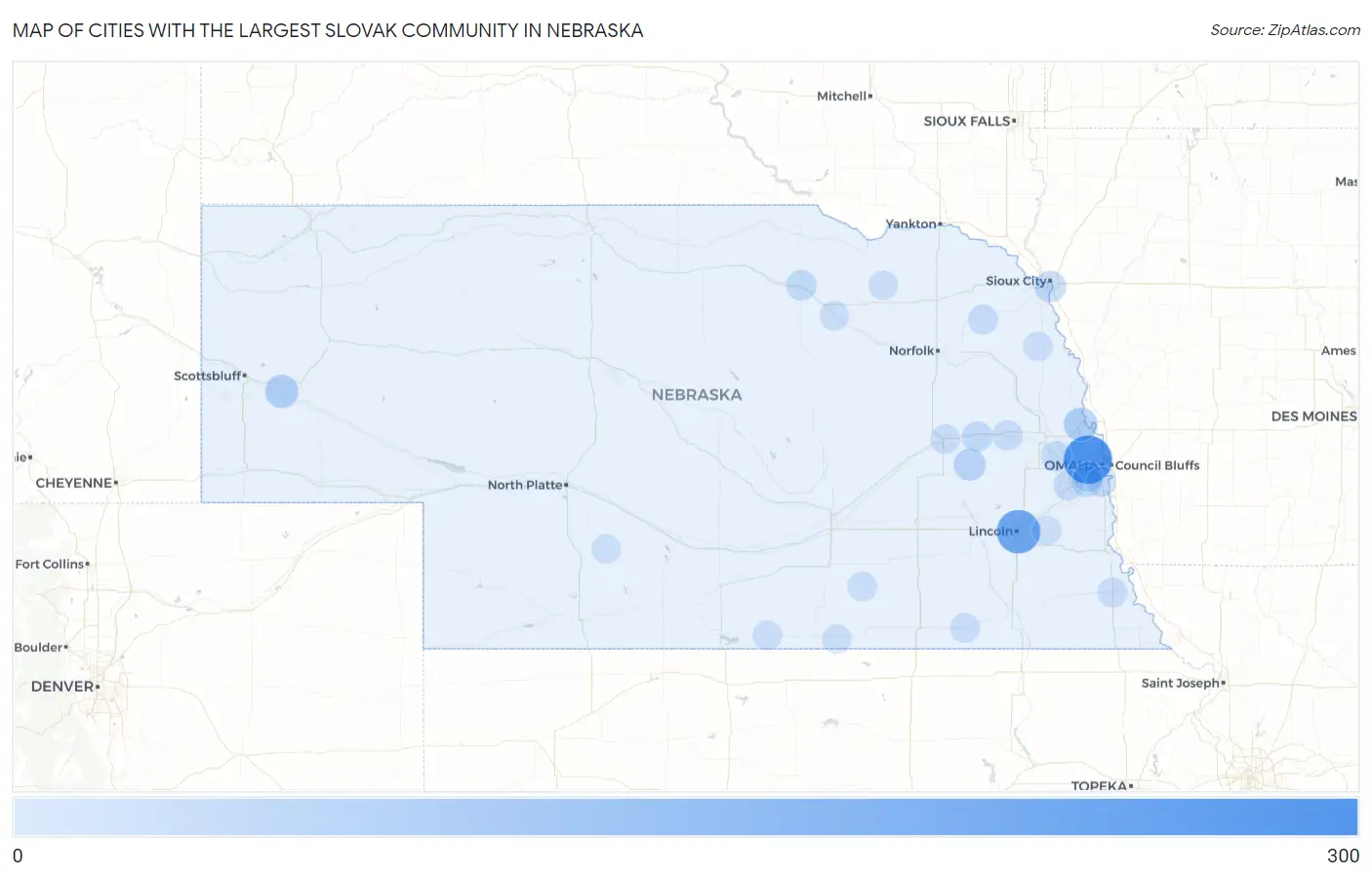 Cities with the Largest Slovak Community in Nebraska Map