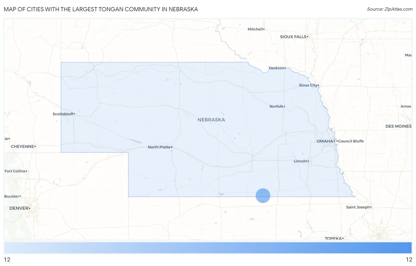 Cities with the Largest Tongan Community in Nebraska Map