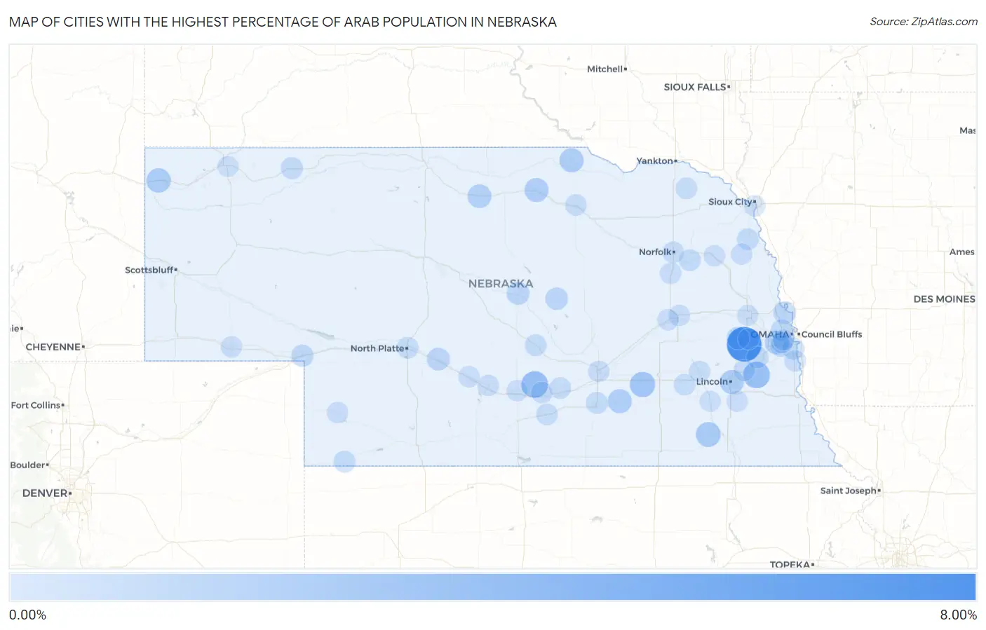 Cities with the Highest Percentage of Arab Population in Nebraska Map