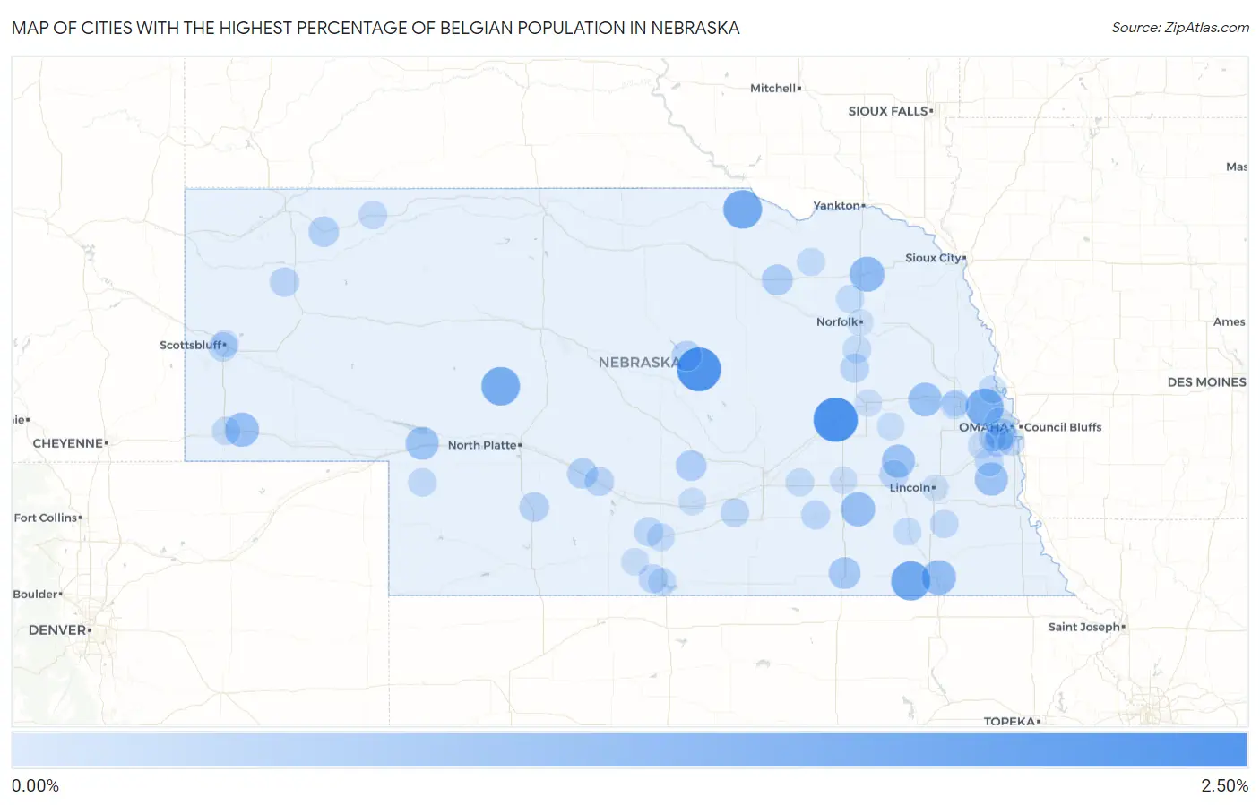 Cities with the Highest Percentage of Belgian Population in Nebraska Map